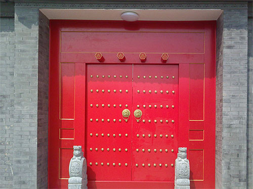 天柱中国传统四合院系列朱红色中式木制大门木作